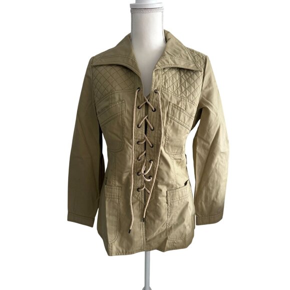 L MORE Hong Kong Vintage Drawstring Tan Safari Style Blazer Jacket Size 11/12 - Picture 3 of 8